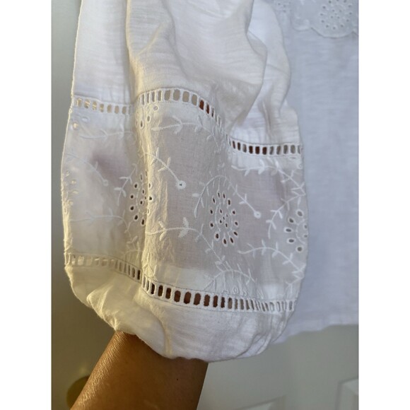 STYLE & CO. WOMENSPLUS SIZE 3X WHITE EYE TRIM TIE-NECK PESANT TOP EMBROIDERED - Picture 5 of 6